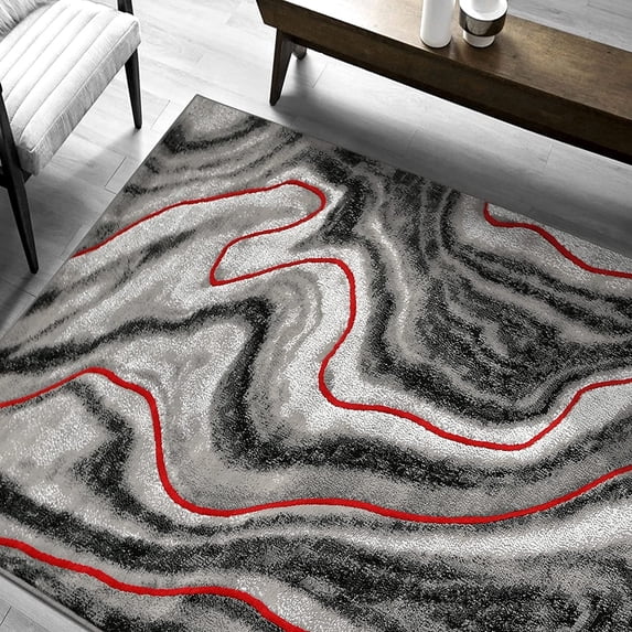 HR Lava Grey Black Modern Contemporary Abstract Area Rugs Marble Pattern, 2' x 7' Runner