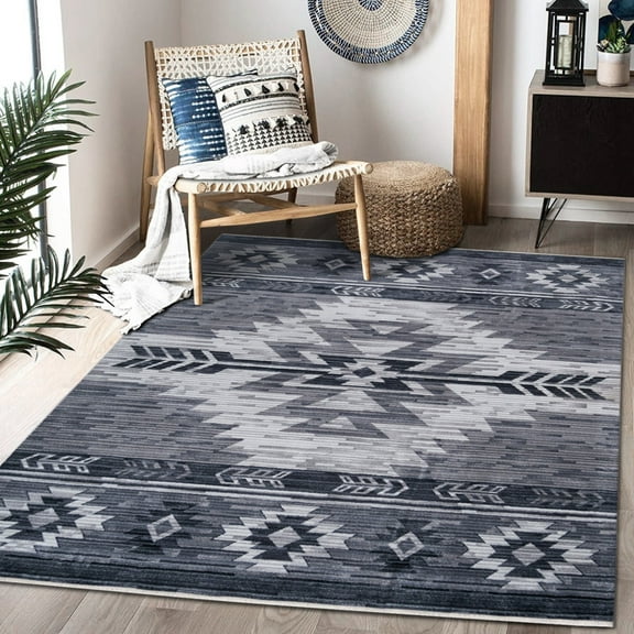 HR- Livingroom Rug 5x7 Modern Faded Floorcover Area Rugs Black Gray Silver Color