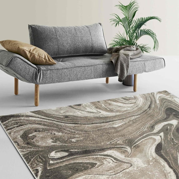 HR Marble Rugs Beige Multi Color Abstract Livingroom & Dining Room Chick Area Rug Non-Shedding Carpet, 5' x 7'