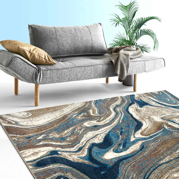 HR Marble Rugs Blue Gray Multi Color Abstract Livingroom & Dining Room Chick Area Rug Non-Shedding Carpet, 2' x 7' Runner