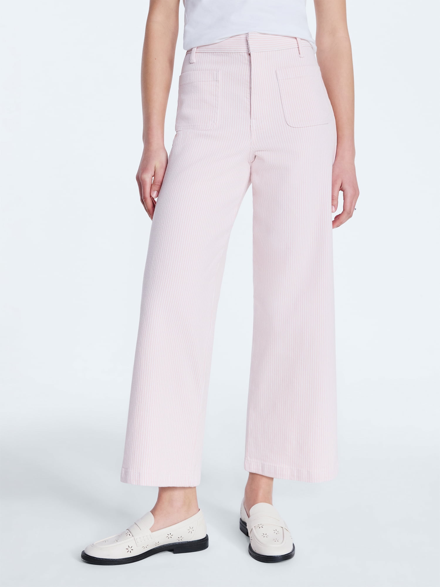 Free Assembly Women's High Rise Cropped Patch Pocket Seersucker Pants, 26" inseam, Sizes 0-20