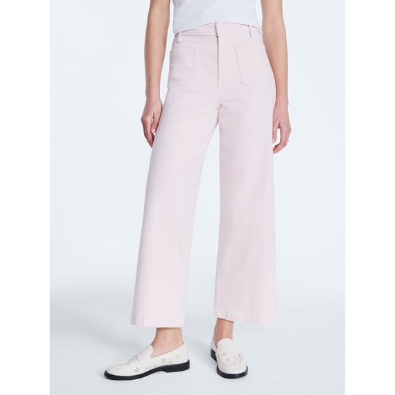 Free Assembly Women's High Rise Cropped Patch Pocket Seersucker Pants, 26" inseam, Sizes 0-20
