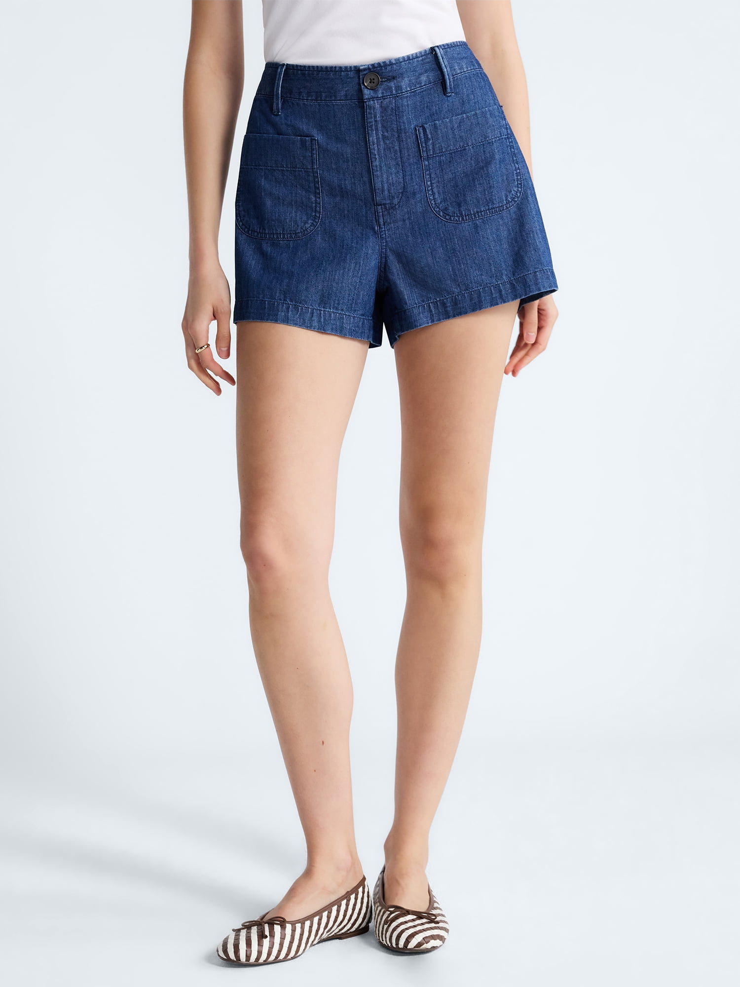 Free Assembly Women's and Women's Plus High Rise Patch Pocket Denim Shorts, 3" Inseam, Sizes XS-4X