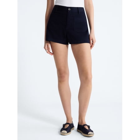 Free Assembly Women's and Women's Plus High Rise Patch Pocket Denim Shorts, 3" Inseam, Sizes XS-4X