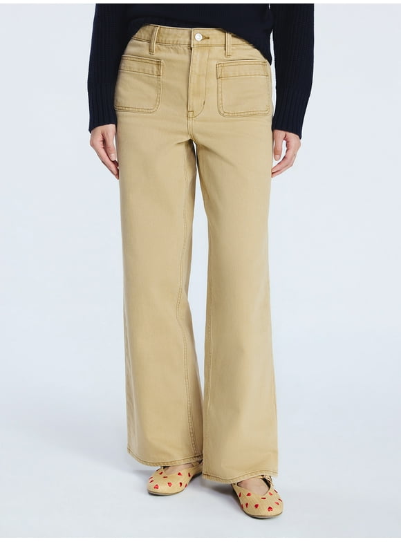 Women's and Women's Plus Wide Leg Jeans with Patch Pockets, 30", 32", and 34" Inseams, Sizes 0-26 Plus