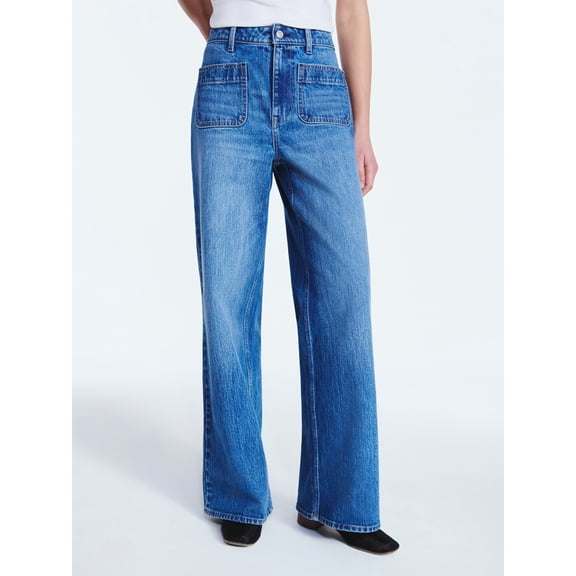 Free Assembly Women's and Women's Plus Wide Leg Jeans with Patch Pockets, 30", 32", and 34" Inseams, Sizes 0-26 Plus