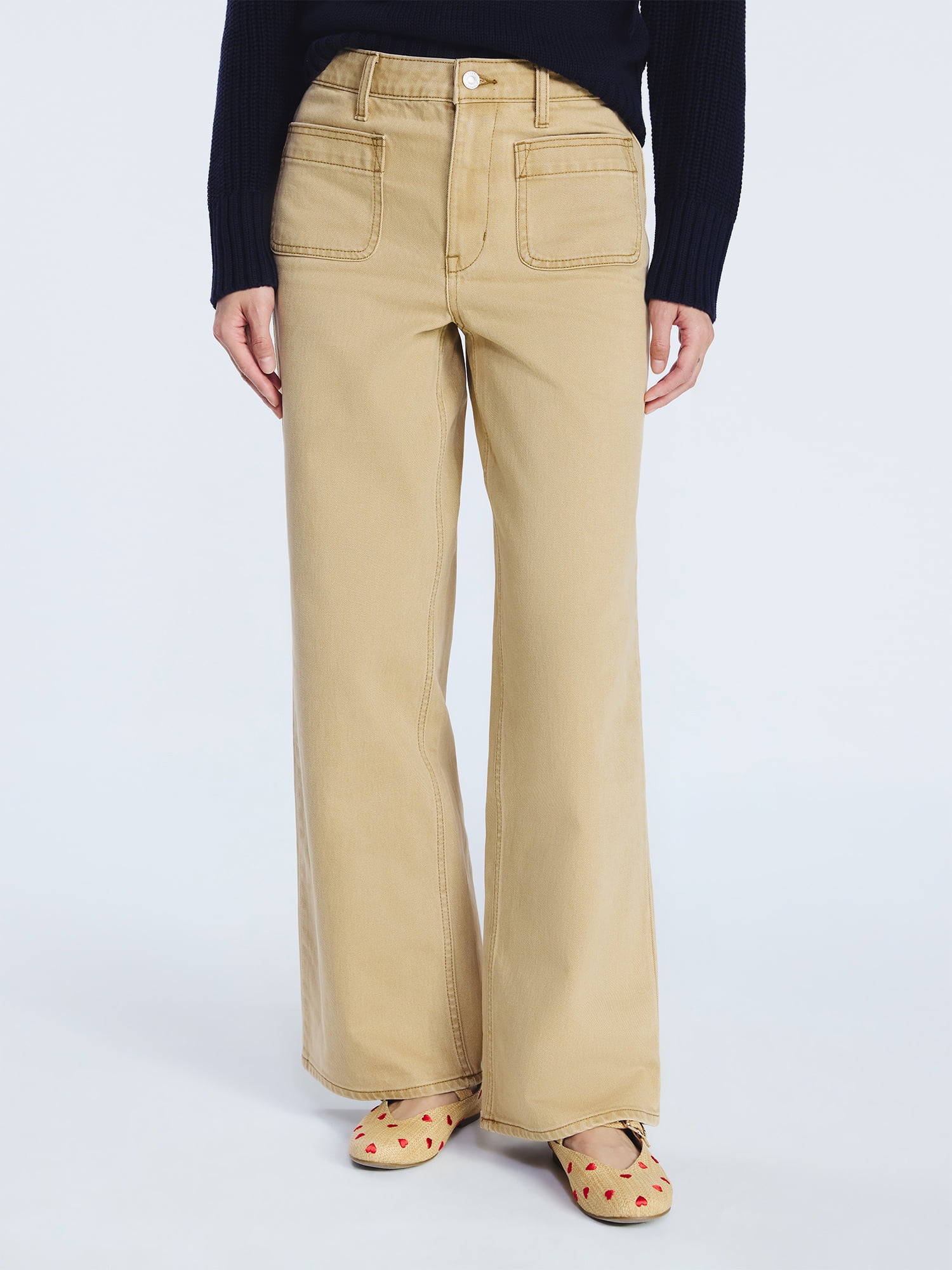 Free Assembly Women's and Women's Plus Wide Leg Jeans with Patch Pockets, 30", 32", and 34" Inseams, Sizes 0-26 Plus