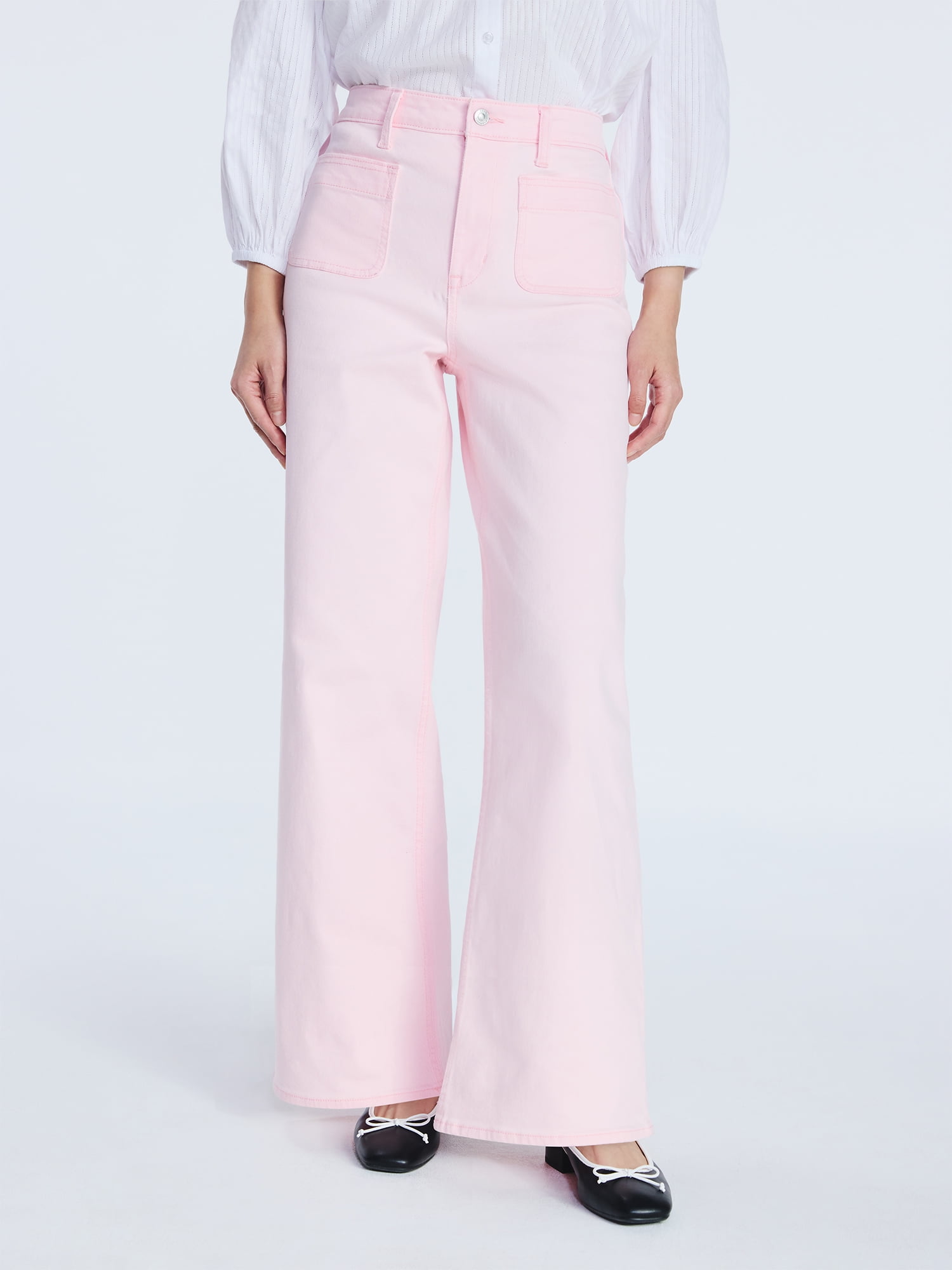 Free Assembly Women's and Women's Plus Wide Leg Jeans with Patch Pockets, 30", 32", and 34" Inseams, Sizes 0-26 Plus