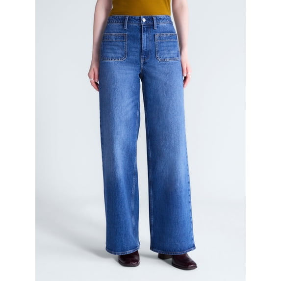 Free Assembly Women's and Women's Plus The Larchmont High Rise Patch Pocket Jeans, 32" Inseam, Sizes 0-28W