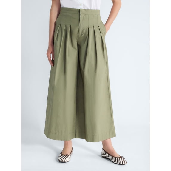 Free Assembly Women's and Women's Plus High Rise Wide Leg Pleated Culotte Pants, Sizes XS-XXL