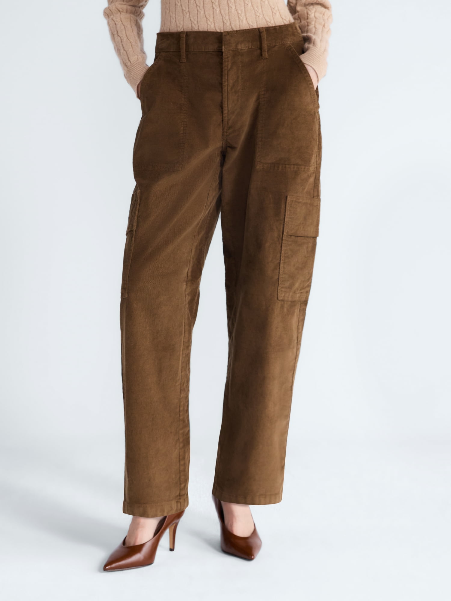 Free Assembly Women's and Women's Plus High Rise Cropped Corduroy Cargo Barrel Pants, Reg and Short Inseam, Sizes XS-4X