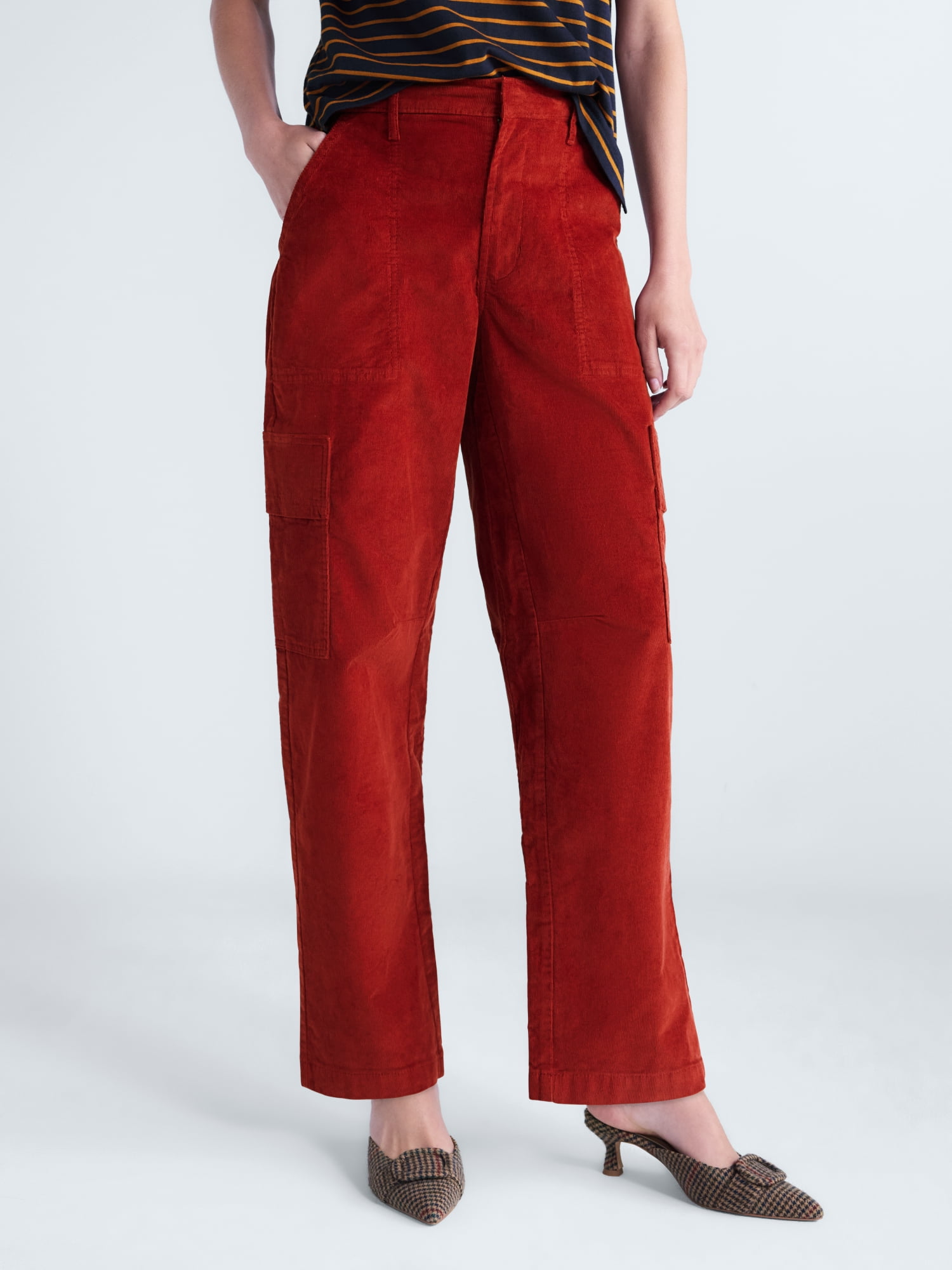 Free Assembly Women's and Women's Plus High Rise Cropped Corduroy Cargo Barrel Pants, Reg and Short Inseam, Sizes XS-4X