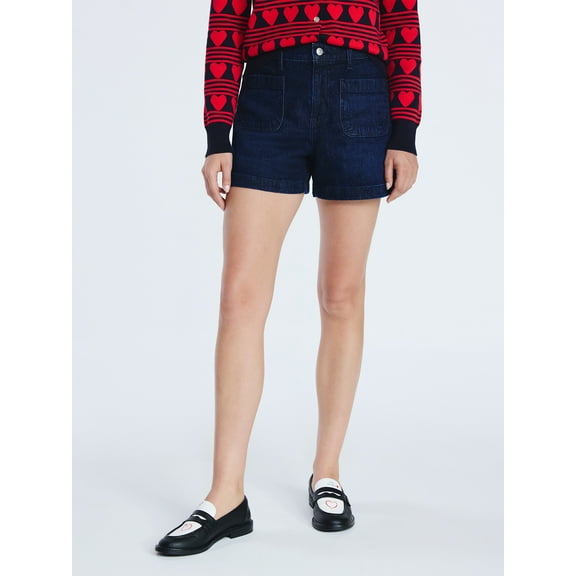 Free Assembly Women's and Women's Plus Patch Pocket Denim Shorts, 4" Inseam, Sizes 0-28W