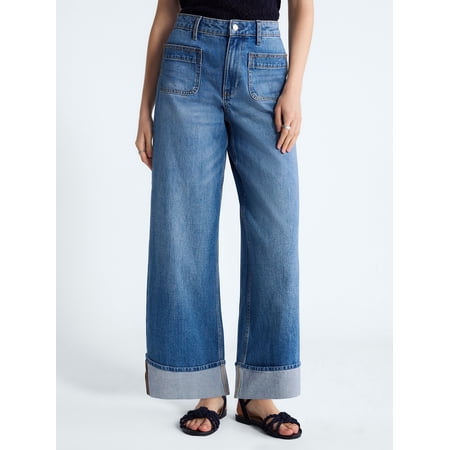 Free Assembly Women's High Rise Patch Pocket Cuffed Jeans, 26" Inseam, Sizes 0-18