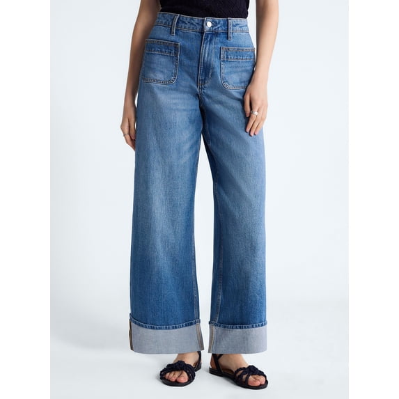 Free Assembly Women's High Rise Patch Pocket Cuffed Jeans, 26" Inseam, Sizes 0-18