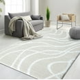 thumbnail image 1 of HR Plush Beige Cream Wave-Patterned Shag Rug, 1-Inch Thick Soft High Pile, Stain-Resistant Carpet for Living Room, 1 of 6