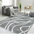 thumbnail image 1 of HR Plush Grey Carbon and White Wave-Patterned Shag Rug, 1-Inch Thick Soft High Pile, Stain-Resistant Carpet for Living Room, 1 of 6