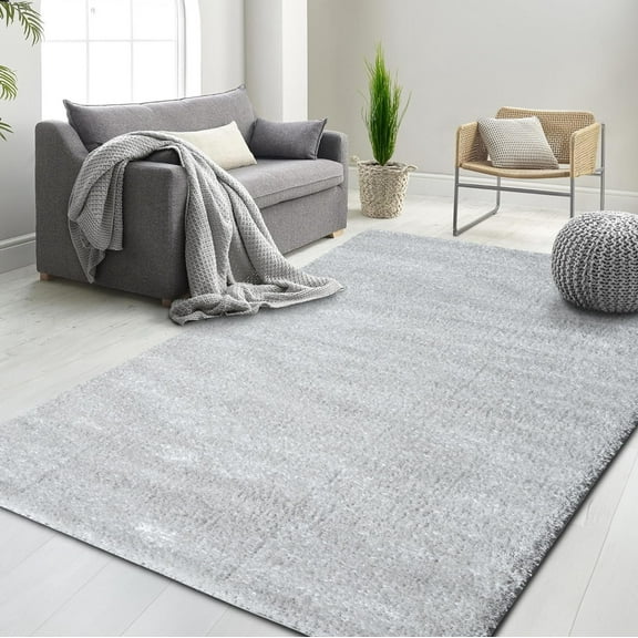 HR Plush Grey Solid Color Shag Rug - Thick Pile, High-End, Soft & Cozy Floor Carpet for Bedroom & Living Room