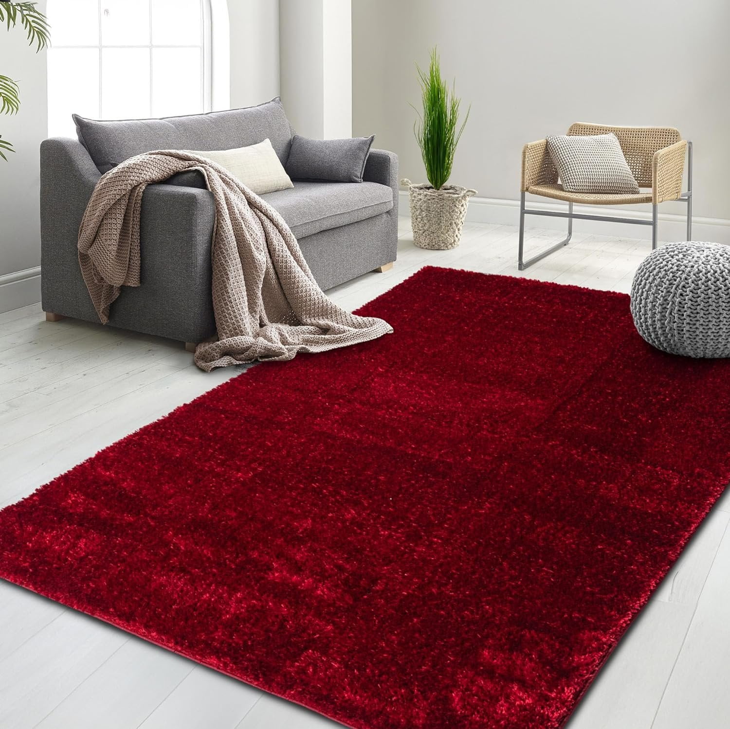 HR Plush Red Solid Color Shag Rug - Thick Pile, High-End, Soft & Cozy ...