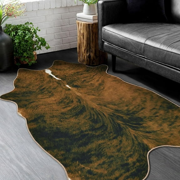 HR Premium Non-Slip Faux Cowhide Brown Area Rug for Cabin and Lodge - Animal-Inspired Design for Wildlife and Nature Lovers