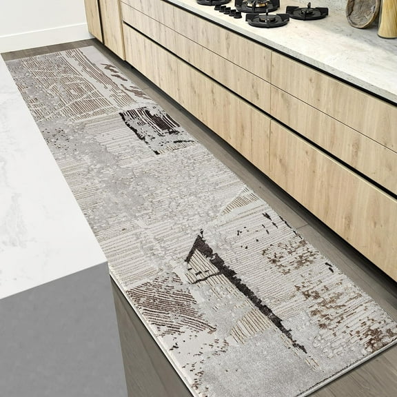 HR Premium Super Soft Polyester Abstract Area Rug with Monochromatic/Linear Pattern in Beige, Gold, Mocha & Multi-Color - Luxurious and Durable Home Decor