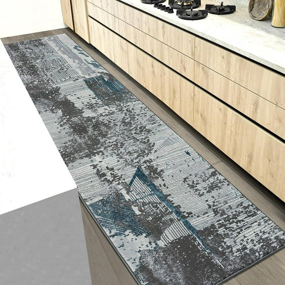 HR Premium Super Soft Polyester Abstract Area Rug with Monochromatic/Linear Pattern in Steel, Gray, Blue & Multi-Color - Luxurious and Durable Home Decor