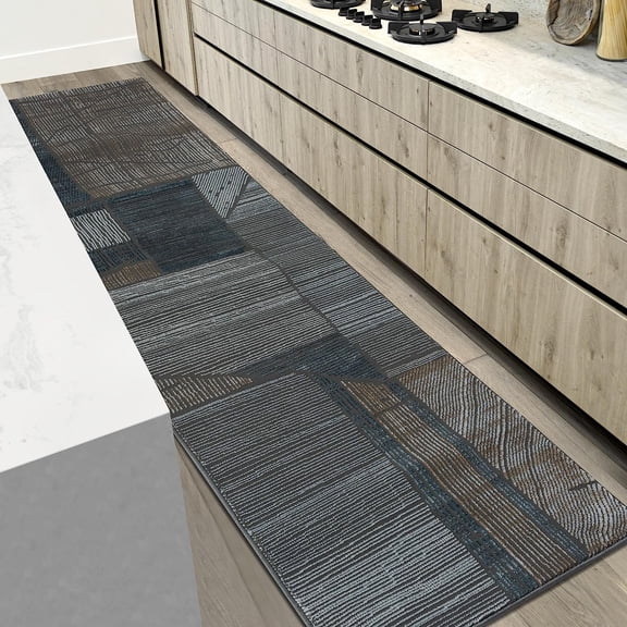 HR Premium Super Soft Polyester Abstract Area Rug with Monochromatic/Linear Pattern in Steel, Gray, Blue & Multi-Color - Luxurious and Durable Home Decor