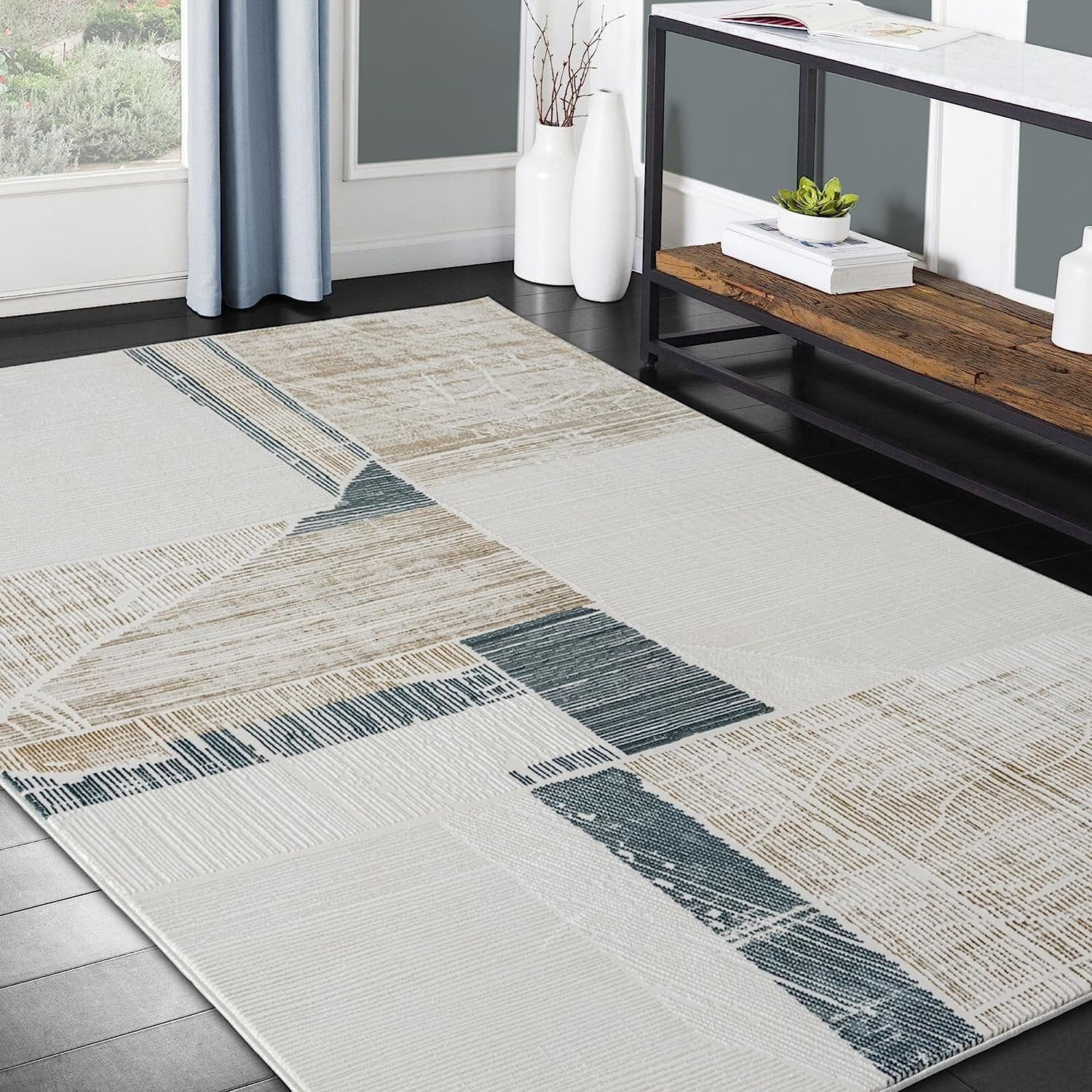 Monochramatic Green Rug HR Premium Super Soft Polyester Abstract Area Rug with Monochromatic ...