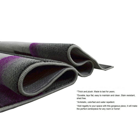 HR Purple Grey Silver Black Abstract Rug Modern Geometric Square Design 8' x 10'