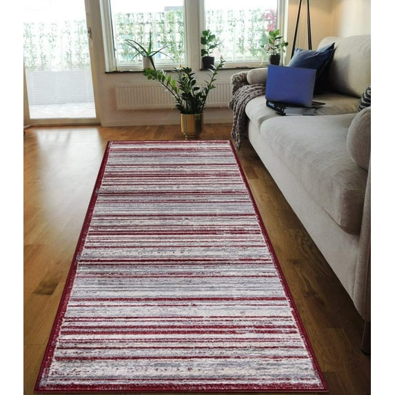 HR Red & Gray Rugs Stripped Pattern Area Runner Rugs Contemporary Carpet Gray Ultra-Soft Luxury Living Room Area Rug