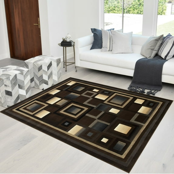 HR-Rugs Abstract Geometric Modern Squares Pattern Yellow/Silver/Gray Area Rug7'8" x 10'2"