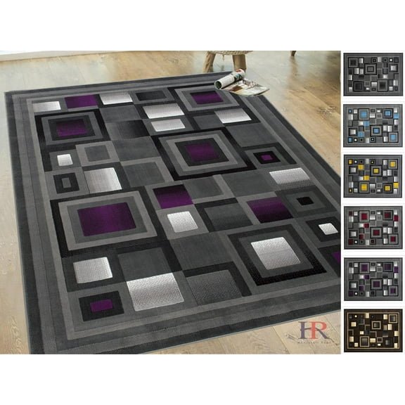 HR-Rugs Silver/Black and Gray Abstract Geometric Modern Squares Pattern Area Rug 7'8" x 10'2"