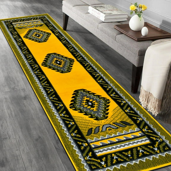 HR Runner Rug Traditional Floorcover Area Rugs Yellow Gray and Black
