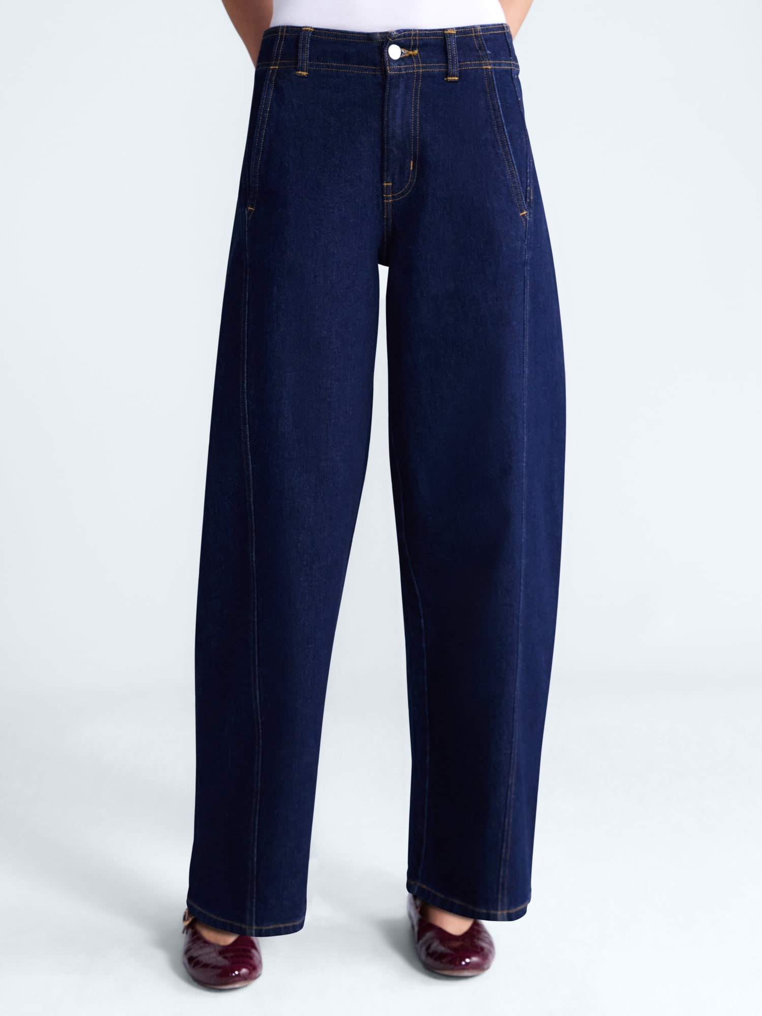 Free Assembly Women's and Women's Plus Side Panel Barrel Jeans, 30" Inseam, Sizes 0-28W