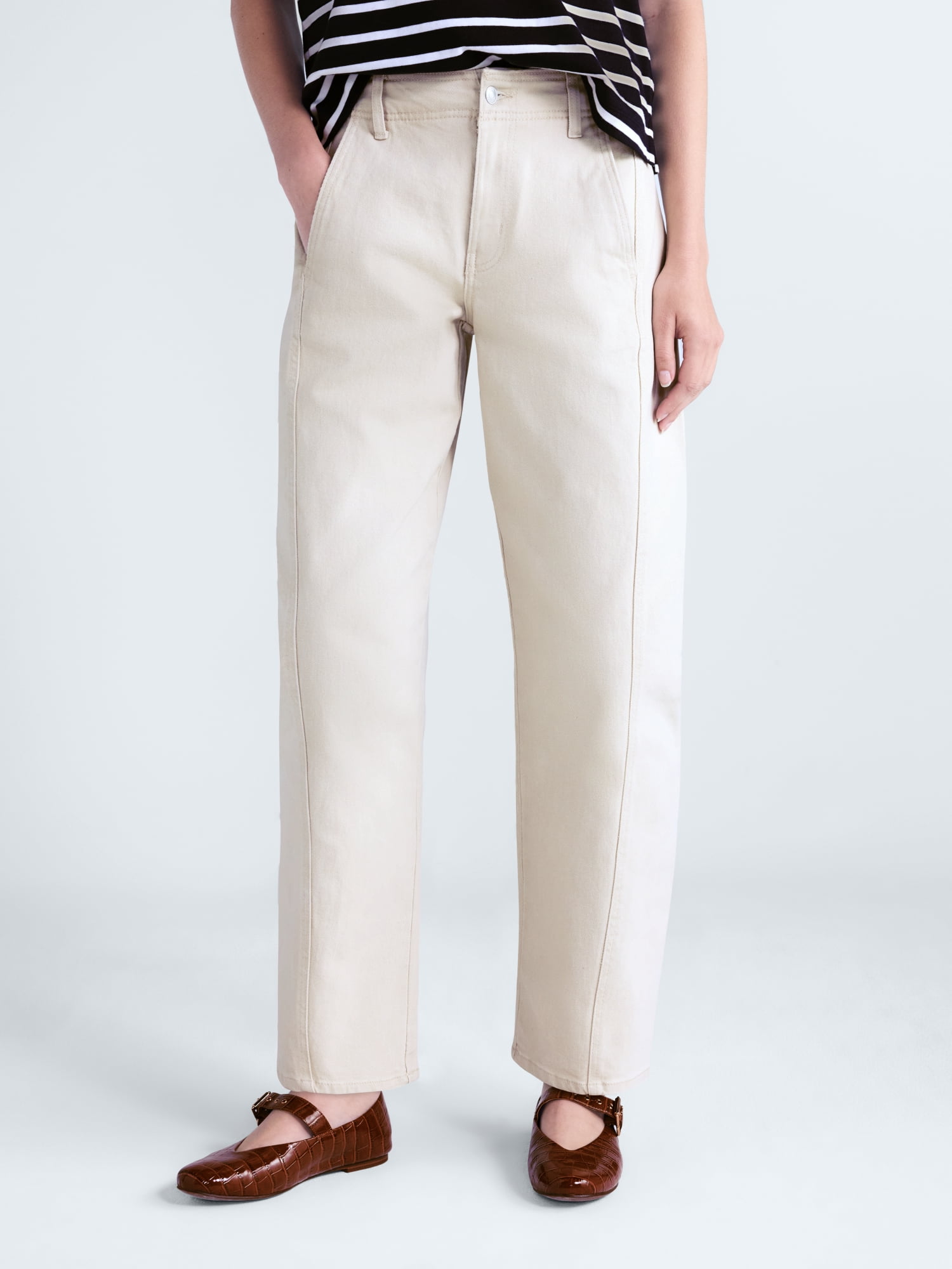 Free Assembly Women's and Women's Plus Side Panel Barrel Jeans, 30" Inseam, Sizes 0-28W