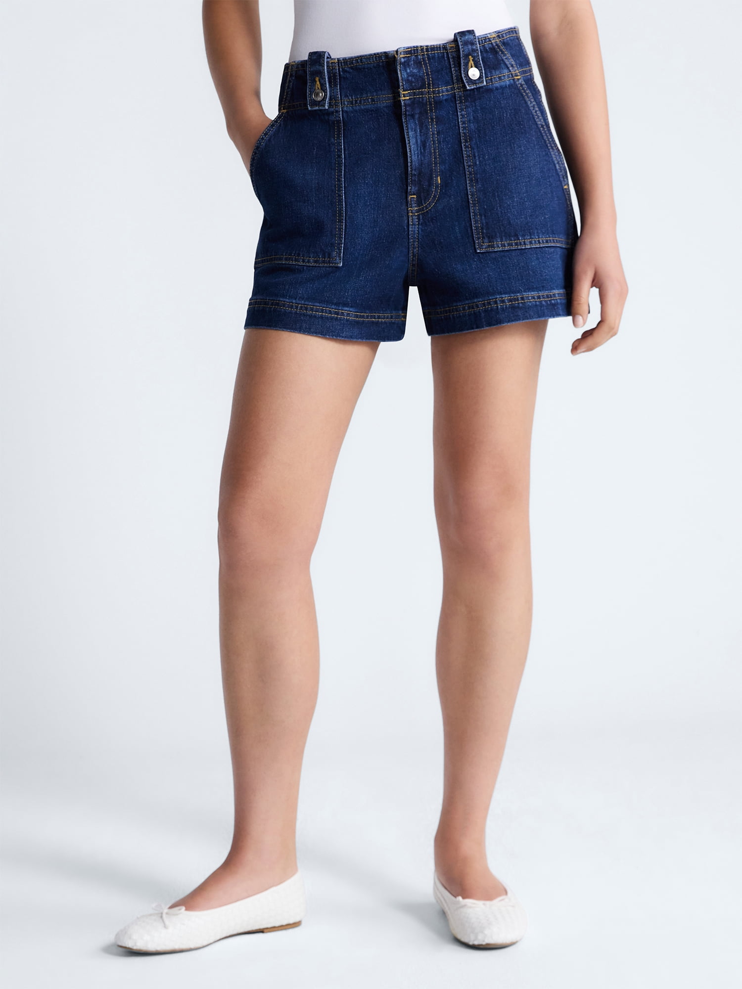 Free Assembly Women's High Rise Denim Utility Shorts, 4” Inseam, Sizes 0-18