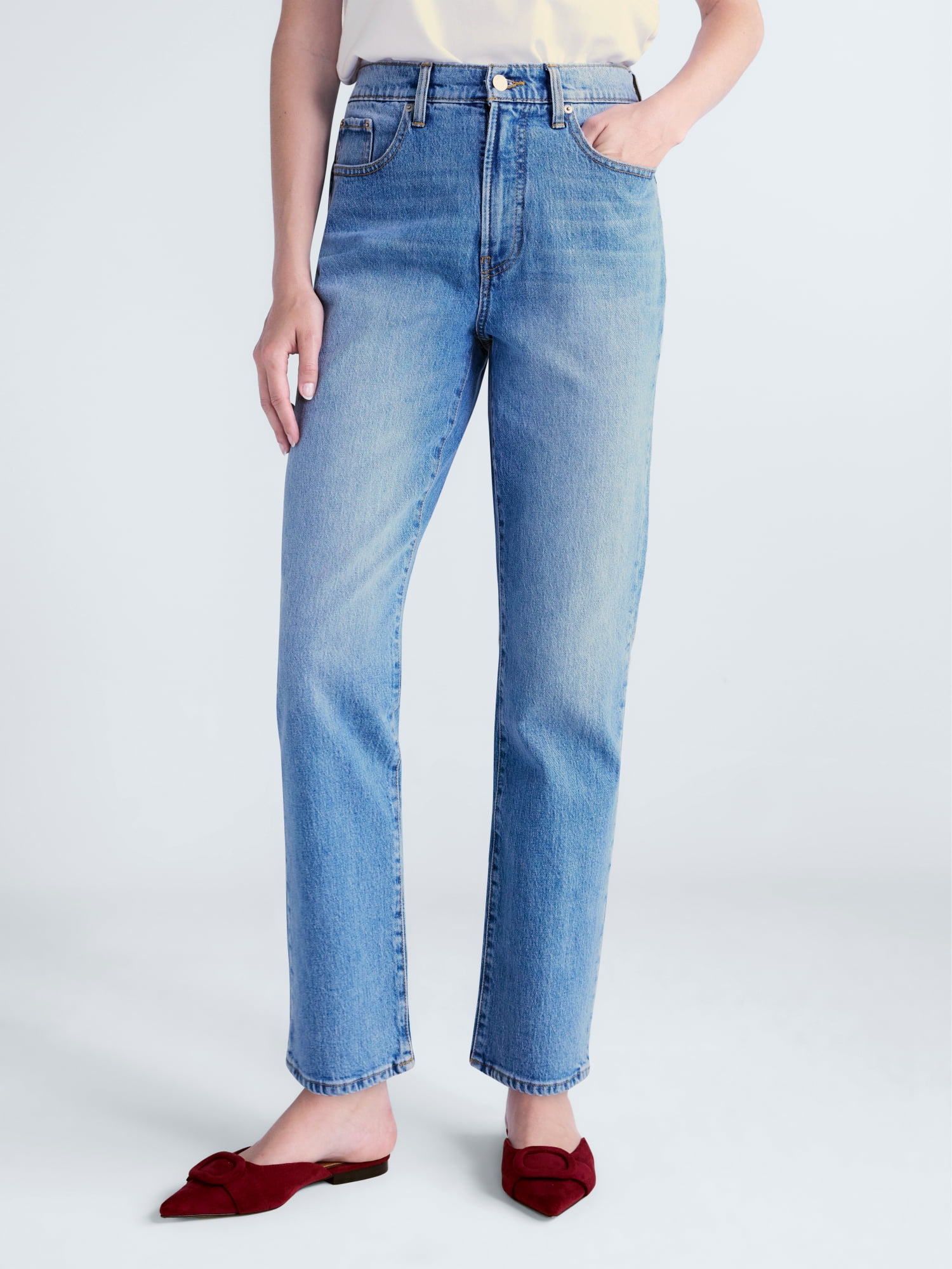 Free Assembly Women's High Rise Straight Leg Jeans, 30" Inseam, Sizes 0-20