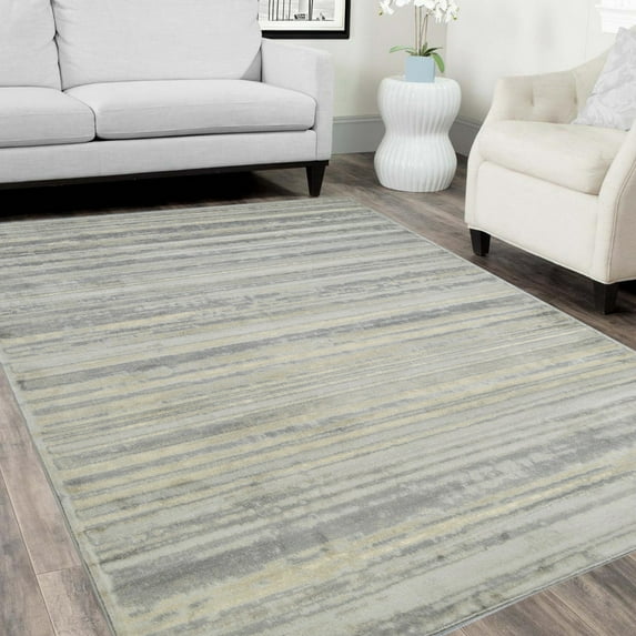 HR Silver Rugs Stripped Pattern Area Rug 8x10 Contemporary Carpet Gray Ultra-Soft Luxury Living Room Area Rugs