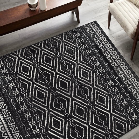 HR Southwestern Rug for Living Room Antiqued Trellis Black and White Area Rug Boho Dcor Rugs 5x7 for Bedroom