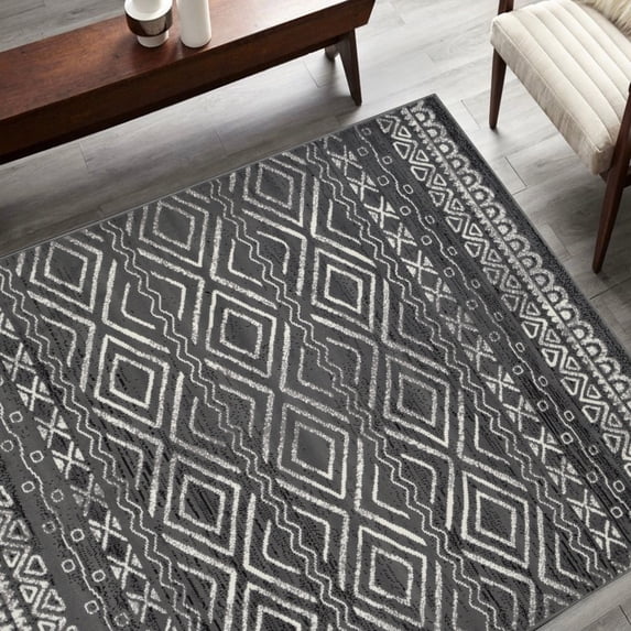 HR Southwestern Rug for Living Room Antiqued Trellis Gray and White Area Rug Boho Dcor Rugs 5x7 for Bedroom