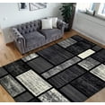 thumbnail image 1 of HR Square Pattern Area Rug 5x7 [5'.2" x 7'.1"] Geometric Contemporary Modern Black & Grey Carpet Comfy shed Free Stain Resistant, 1 of 9