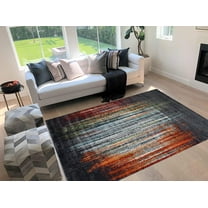 HR Stripped Pattern Area Rugs Faded Distressed Modern Abstract Design Multi Color 7'8" x 10'