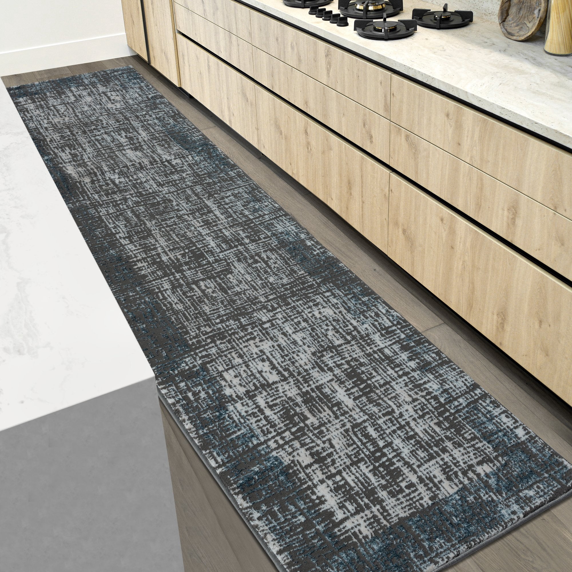 HR Super Soft Polyester Abstract Area Rug Bordered in Graphite, Ivory ...
