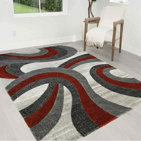 HR Swirls Thick Soft Plush 3D Textured Rug 5' x 7' Area Rugs, Lava and Multicolor