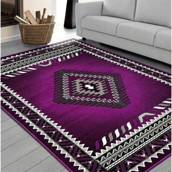 HR Traditional Floorcover Area Rugs Purple Gray and Black