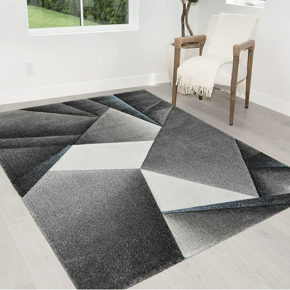 HR Triangle Boxes Thick Soft Plush 3D Textured Ruh 5' x 7' Area Rugs, Gray and Multicolor