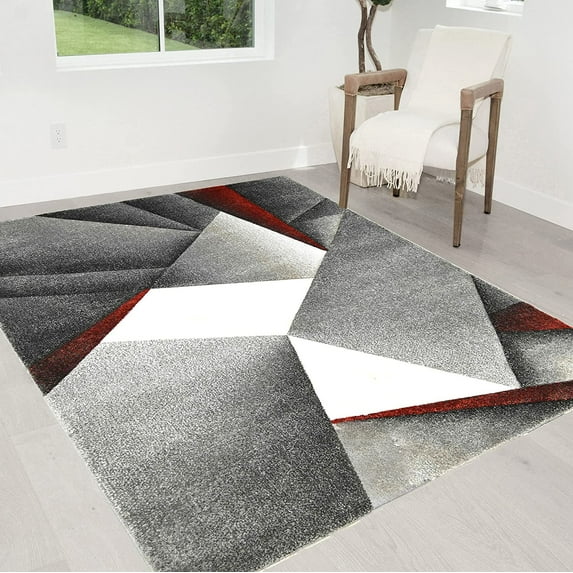 HR Triangle Boxes Thick Soft Plush 3D Textured Ruh 5' x 7' Area Rugs, Lava and Multicolor