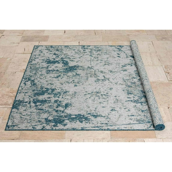 HR Waterproof Abstract Outdoor Rug - Stain and Fade-Resistant - Blue Multicolor