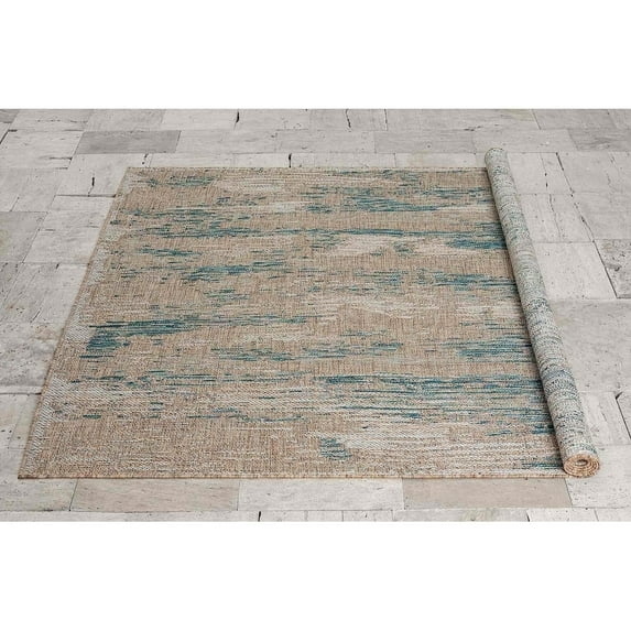 HR Waterproof Abstract Outdoor Rug - Stain and Fade-Resistant - Coconut/Multicolor