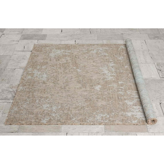 HR Waterproof Abstract Outdoor Rug - Stain and Fade-Resistant - Coconut/Multicolor